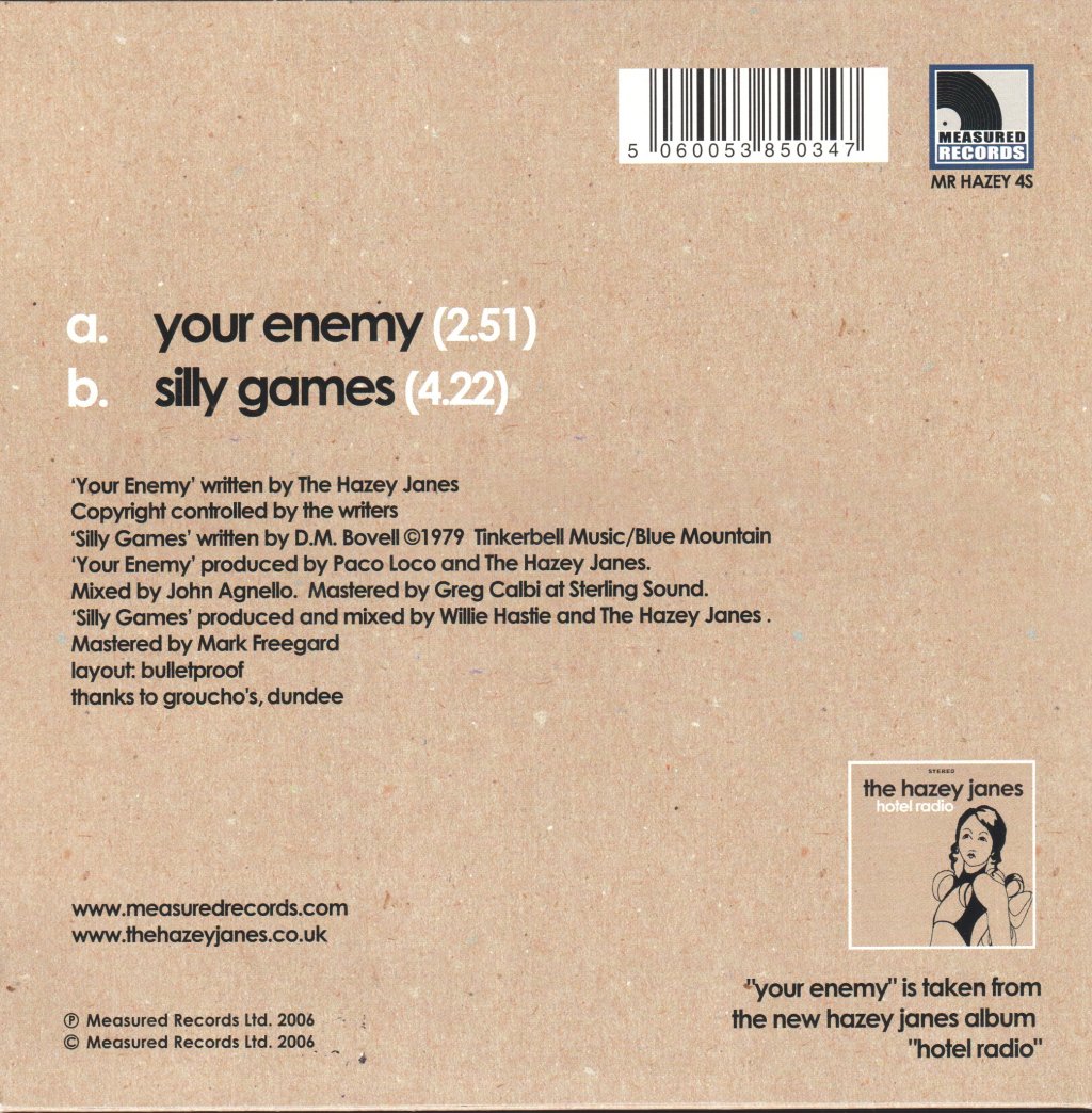 Hazey Janes - Your Enemy - 7 Inch
