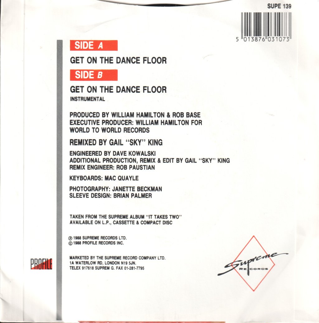 Rob Base And Dj E Z Rock - Get On The Dance Floor - 7 Inch