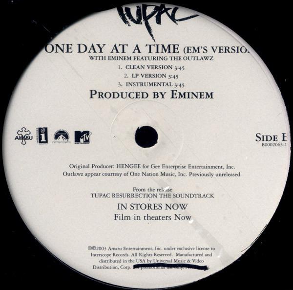 Tupac With Eminem Featuring The Outlawz - One Day At A Time - 12 Inch