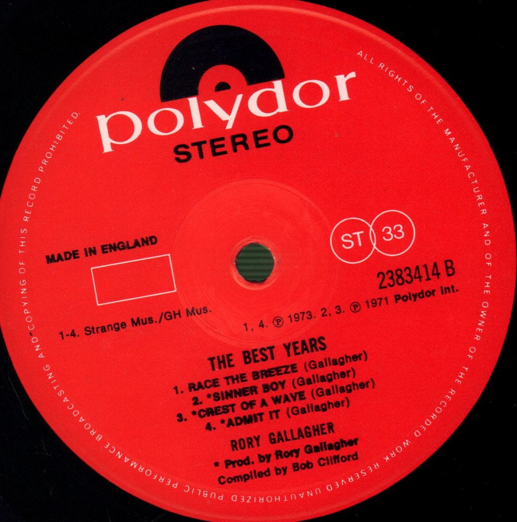 Rory Gallagher - Best Years - Lp
