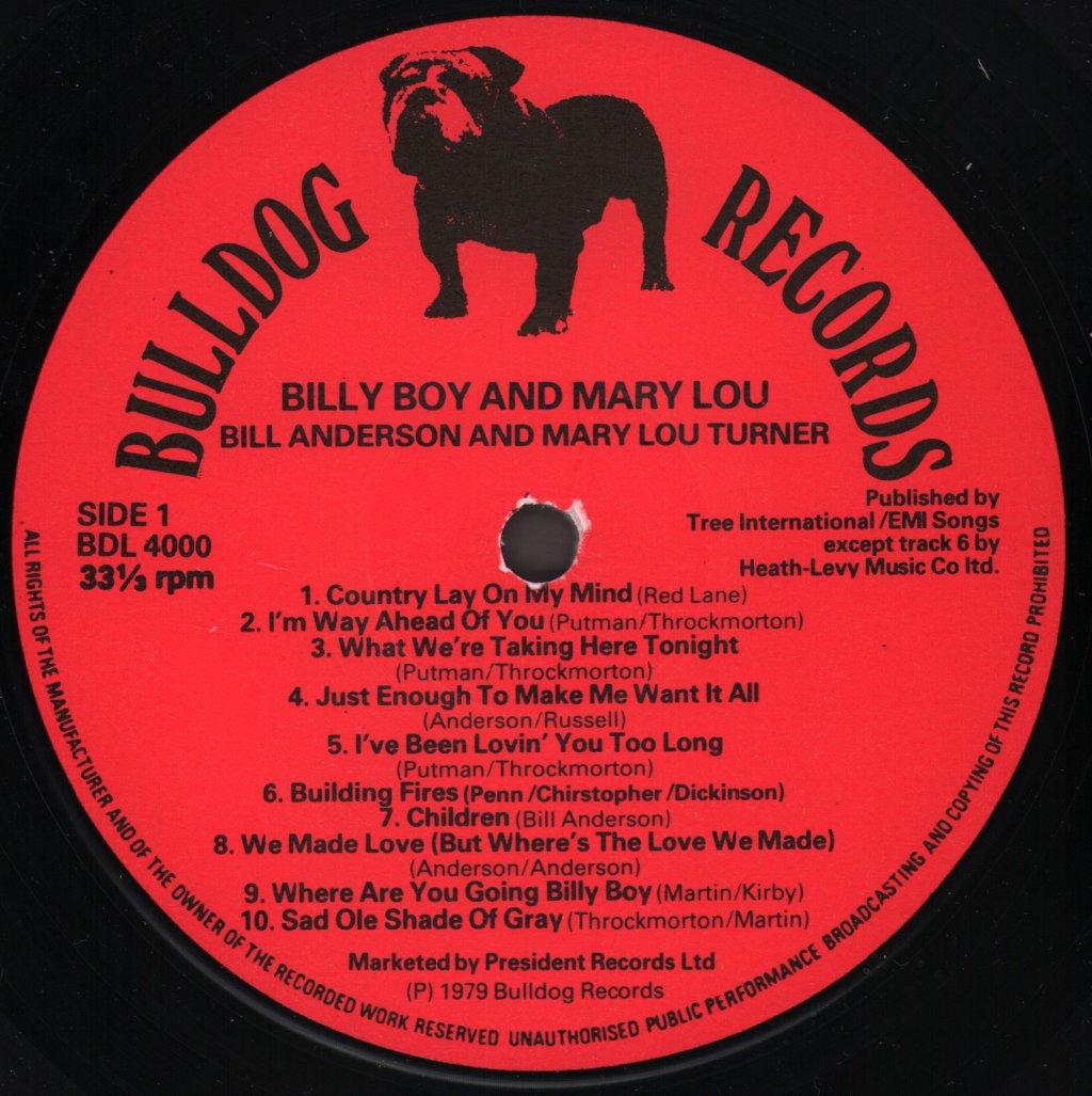Bill Anderson And Mary Lou Turner - Billy Boy And Mary Lou - Lp