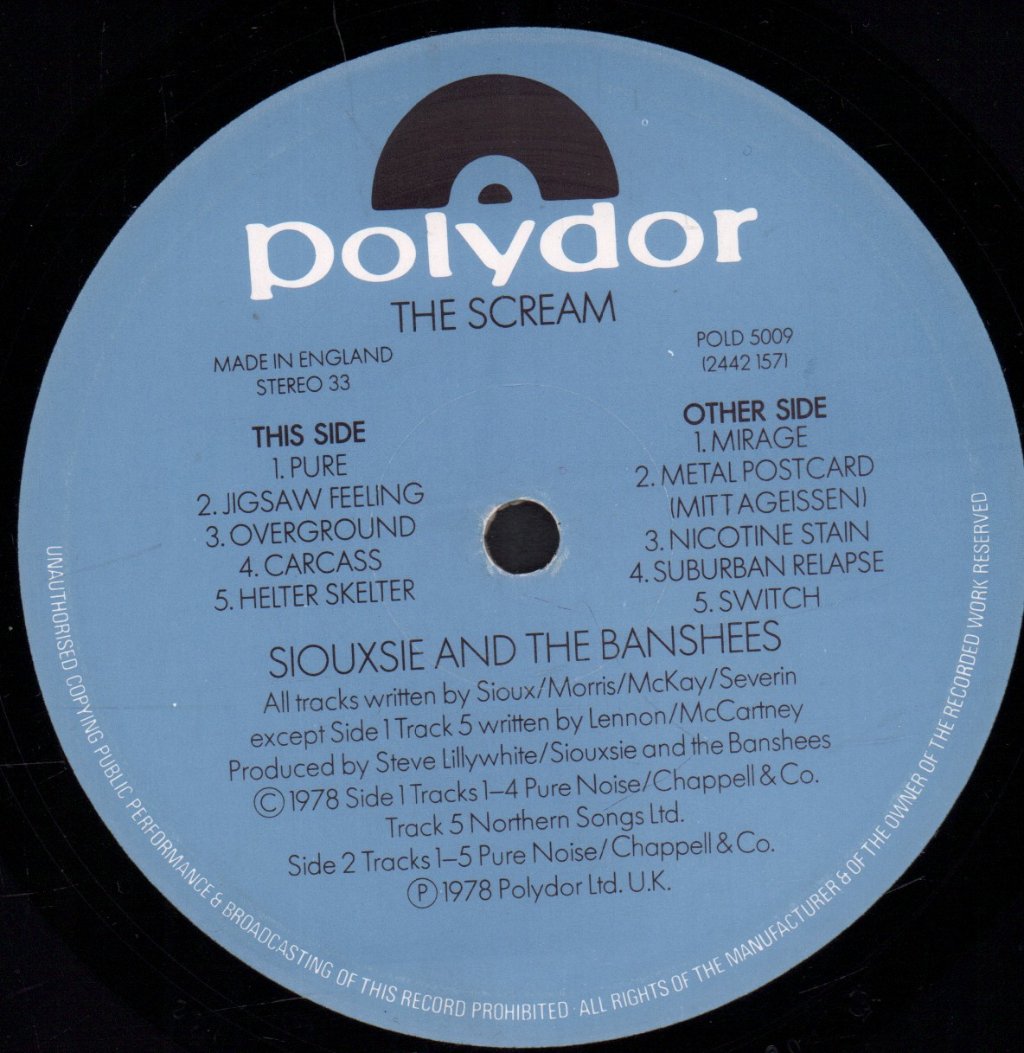 Siouxsie And The Banshees - Scream - Lp