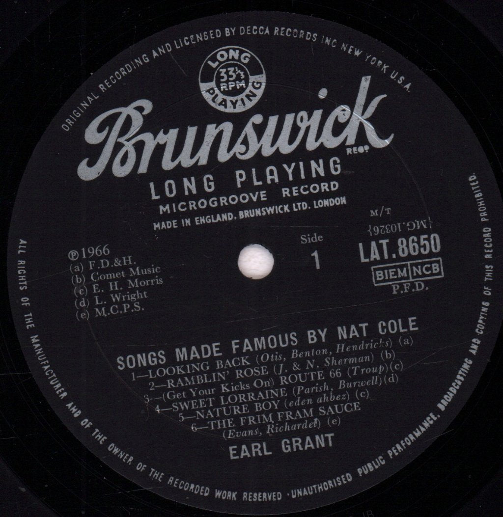 Earl Grant - Songs Made Famous By Nat Cole - Lp