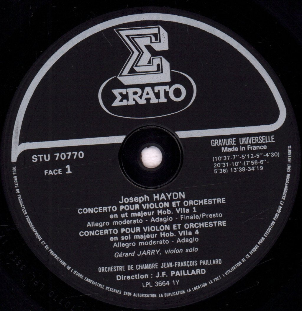 Gerard Jarry Orchestre De Chambre Jean-Francois Paillard - haydn Les Trois Concertos Pour Violon - Lp