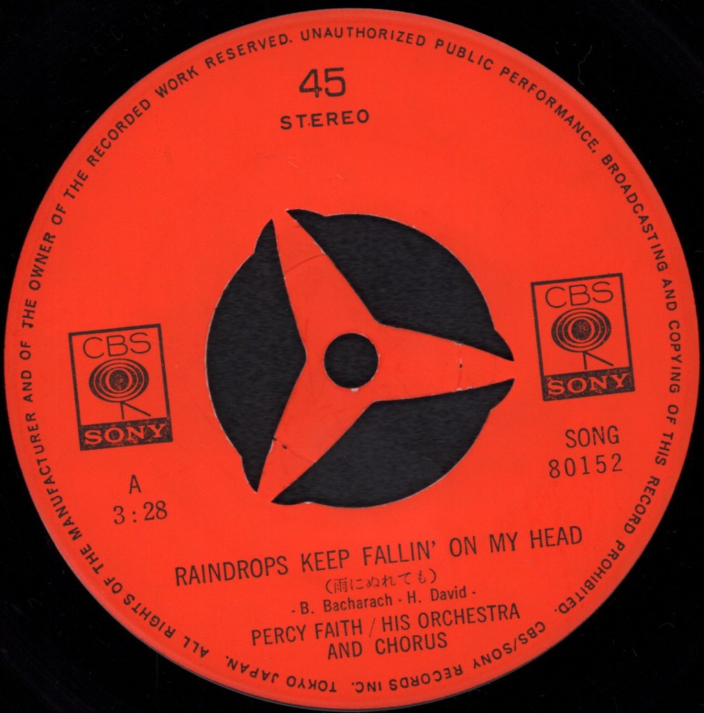 Percy Faith And His Orchestra - Raindrops Keep Fallin’ On My Head - 7 Inch