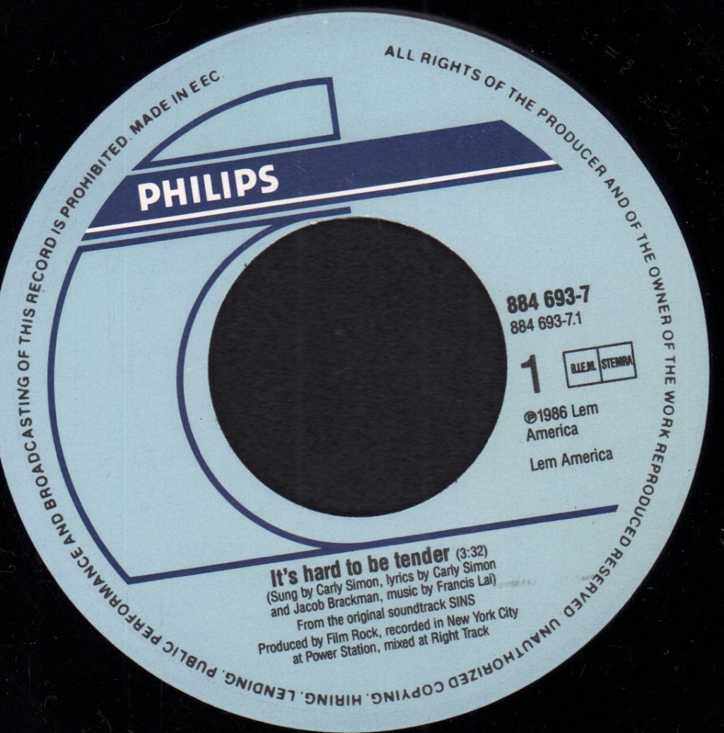 Carly Simon / Francis Lai - It's Hard To Be Tender / Face To Face With The Mirror - 7 Inch