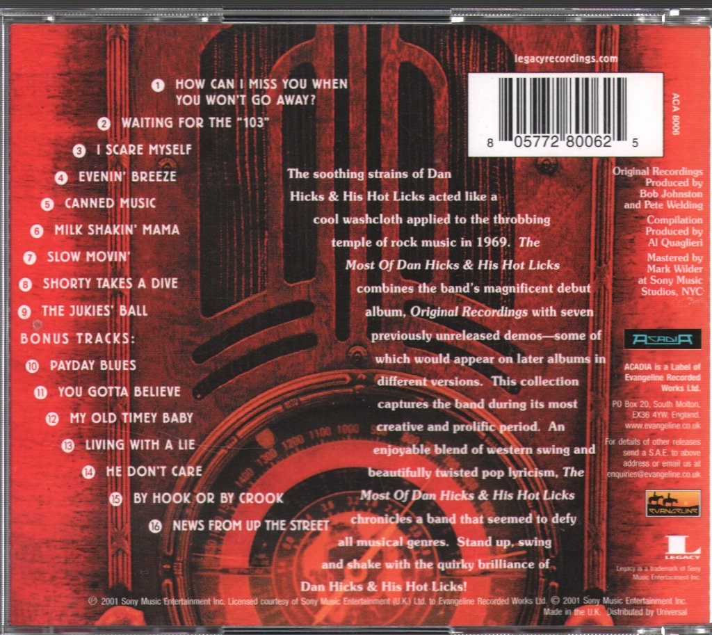 Dan Hicks And His Hot Licks - Most Of Dan Hicks & His Hot Licks - Cd