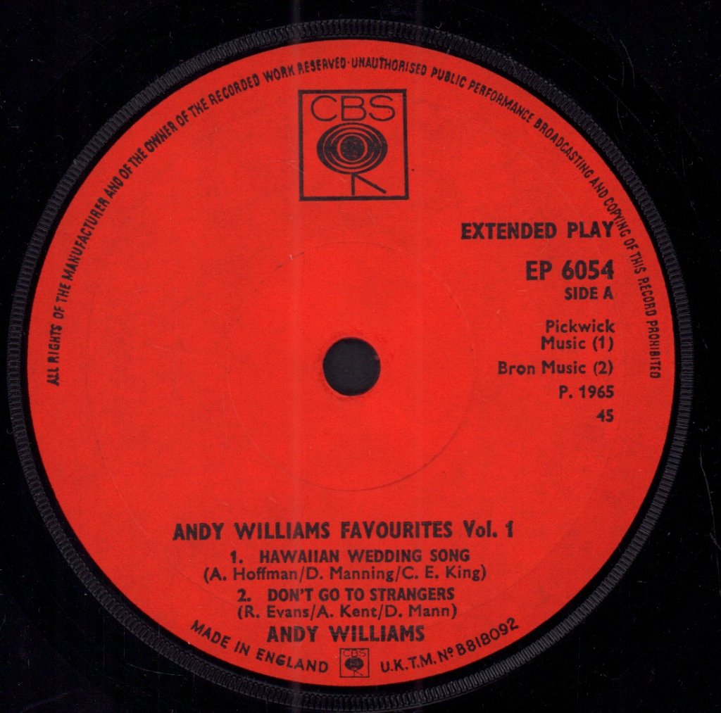 Andy Williams - Favourites Vol 1 - 7 Inch