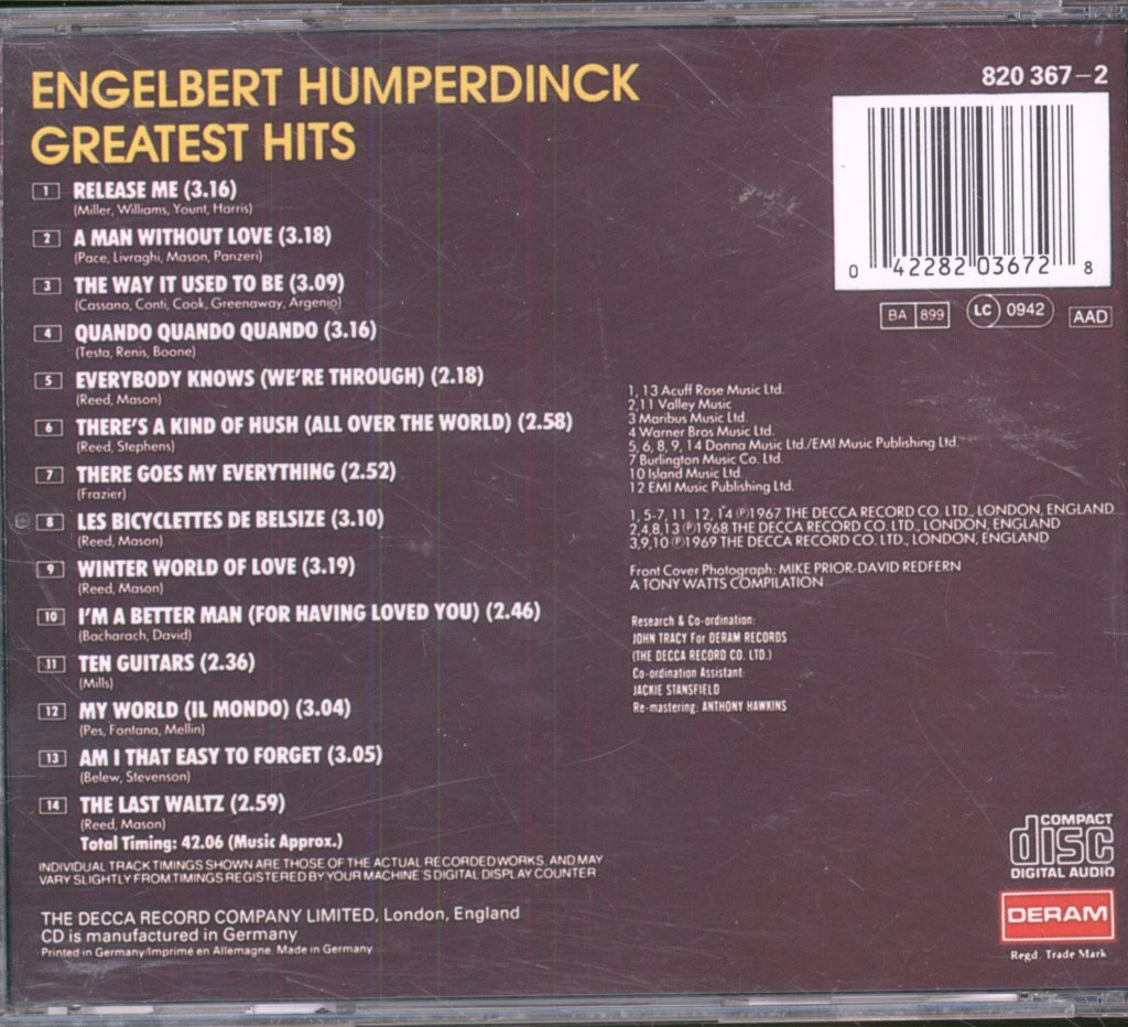 Engelbert Humperdinck - Engelbert Humperdinck's Greatest Hits - Cd