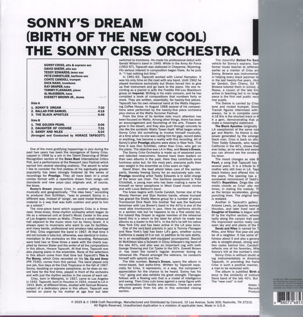 Sonny Criss Orchestra - Sonny's Dream (Birth of the New Cool) - Lp
