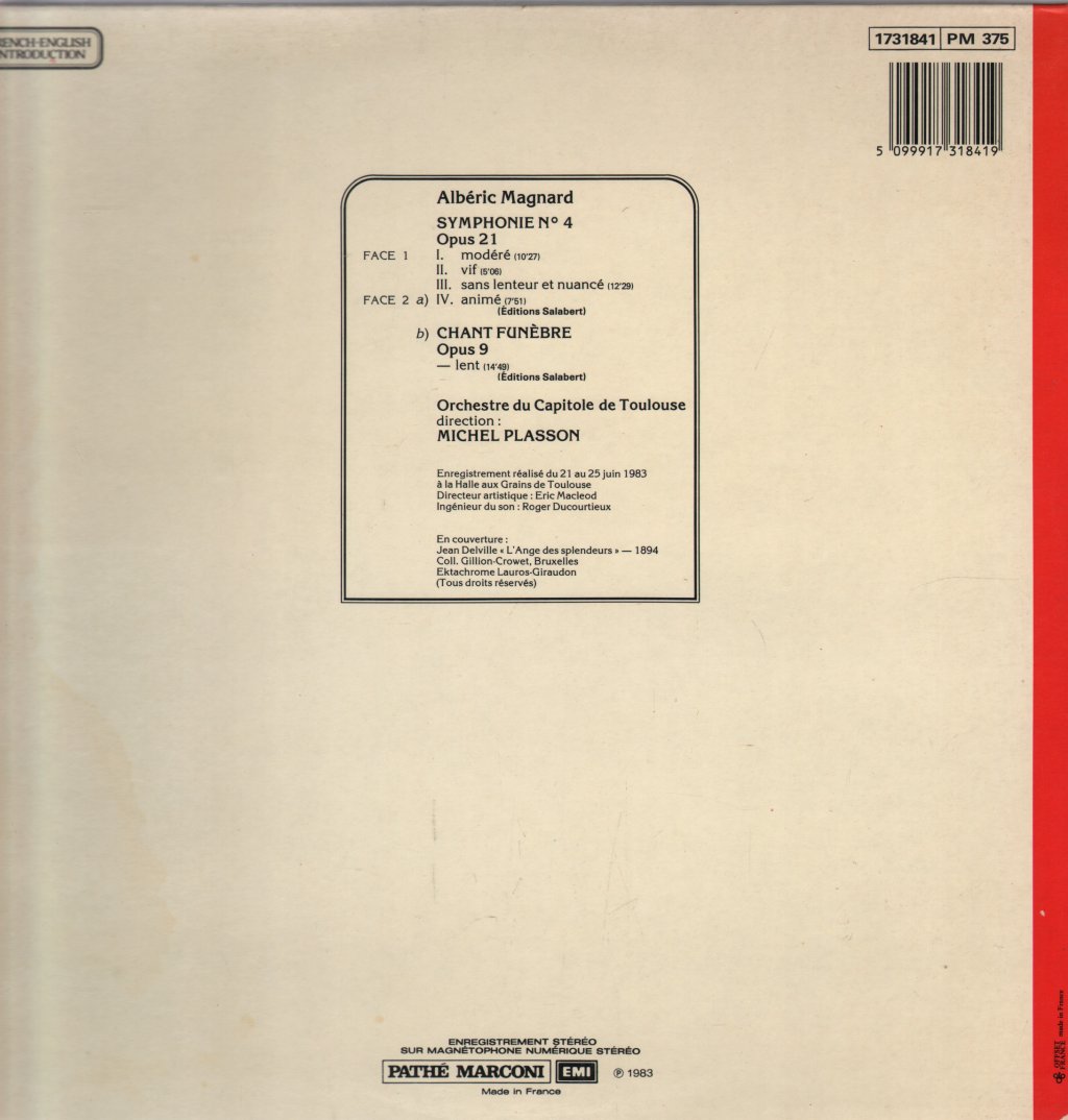 Michel Plasson / Orchestre Du Capitol De Toulouse - Alberic Magnard - Symphonie No4 Op.21 Chant Funebre - Lp