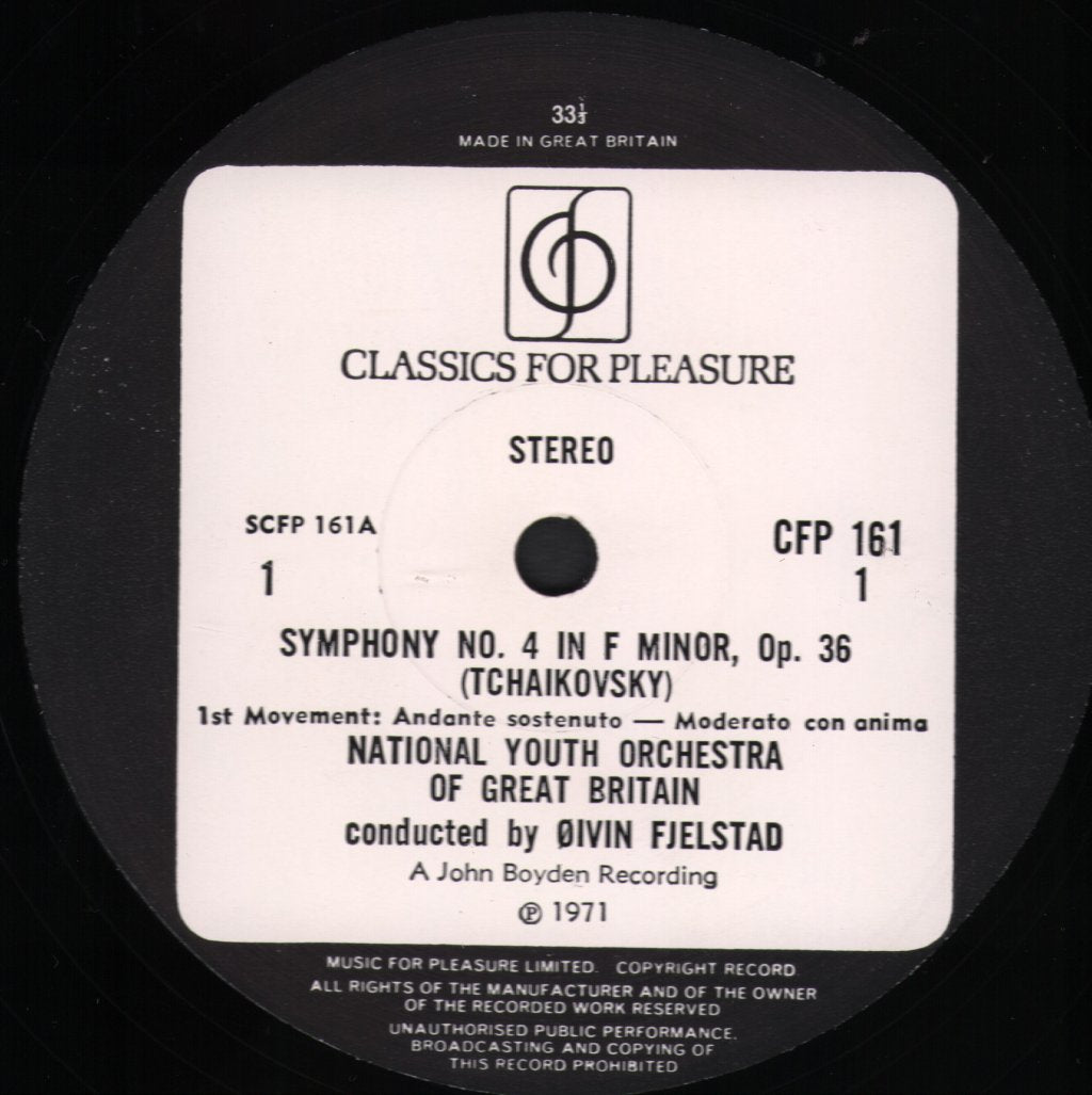 Oivin Fjeldstad / National Youth Orchestra Of Great Britain - Tchaikovsky Symphony No. 4 - Lp