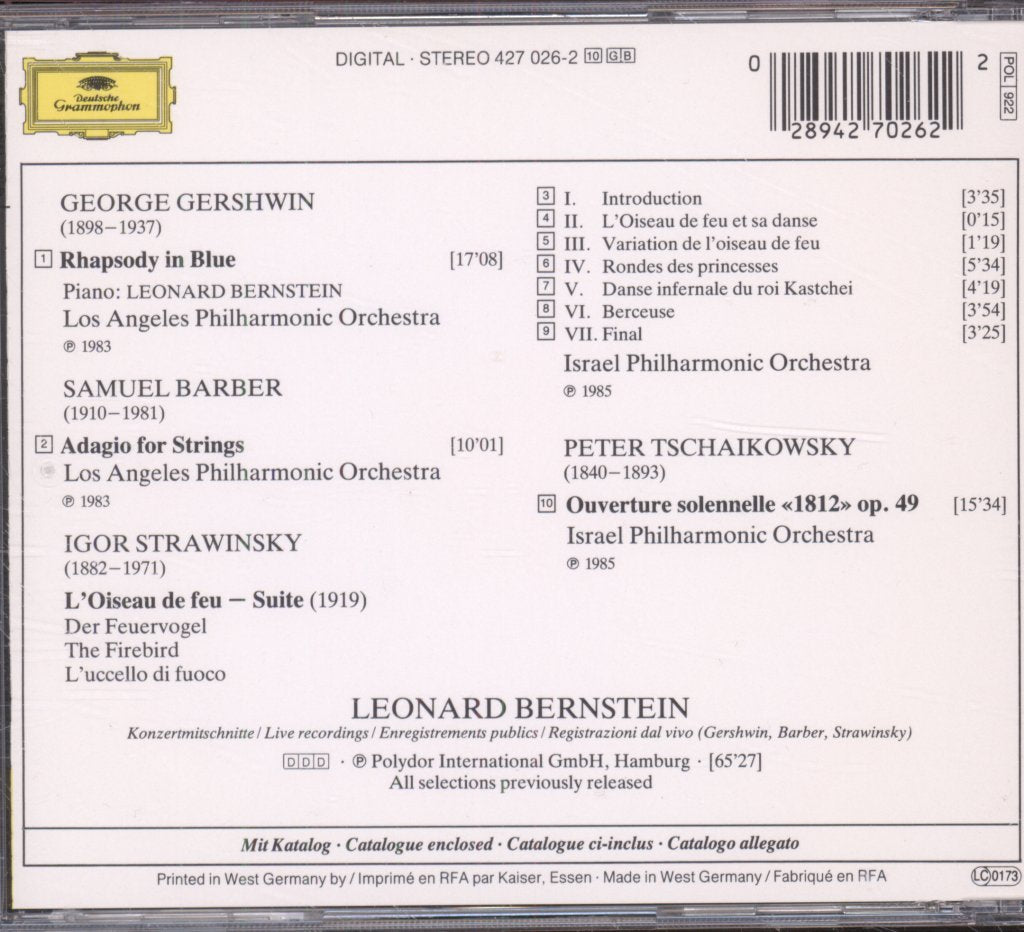Leonard Bernstein - Rhapsody in Blue / Adagio / Feuervogel-Suite / Ouvertüre »1812« - Cd