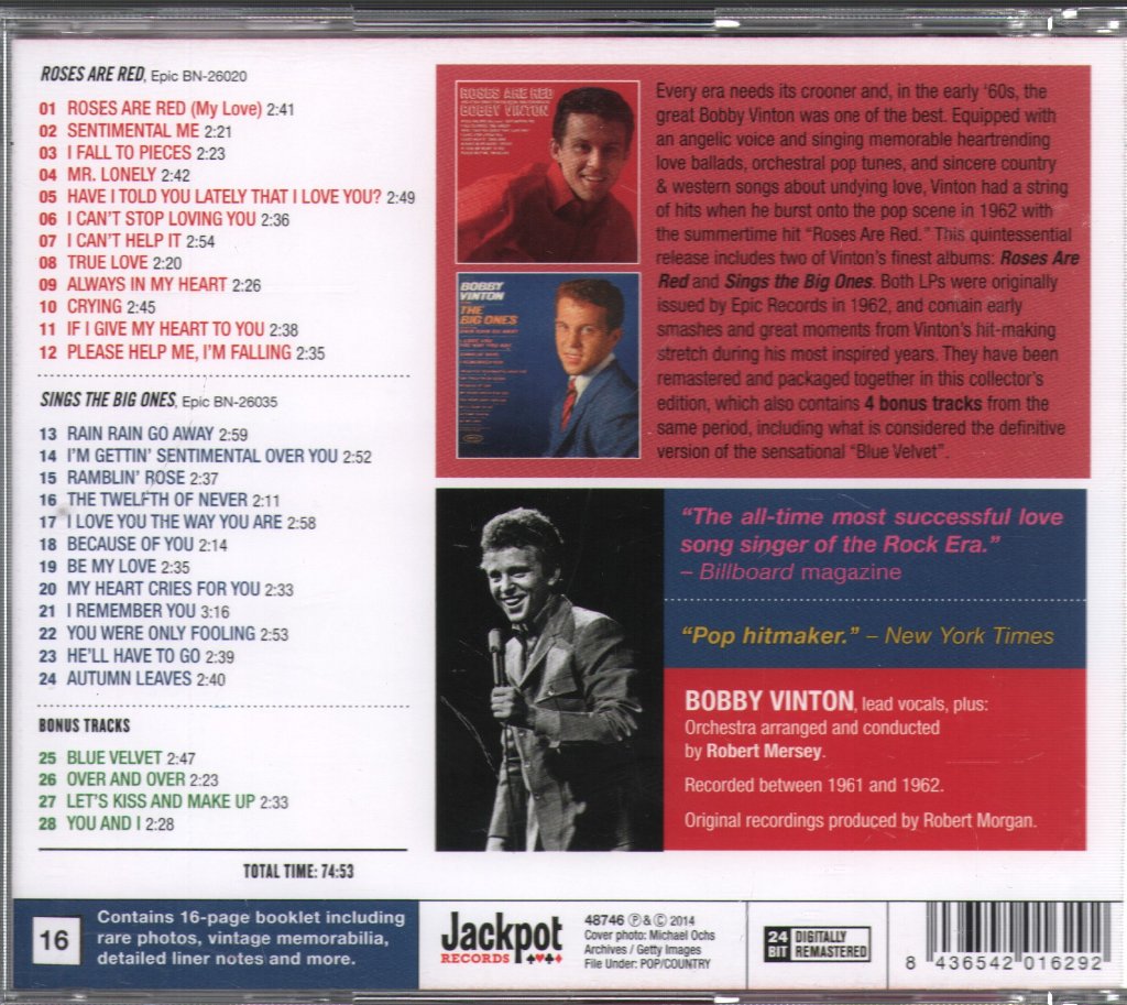 Bobby Vinton - Roses Are Red Plus Sings The Big Ones - Cd