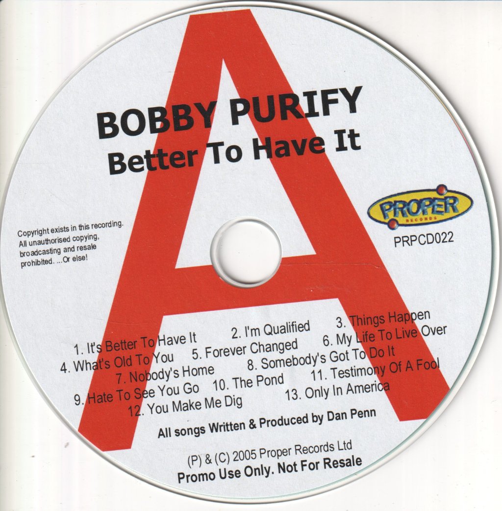 Bobby Purify - Better To Have It - Cd