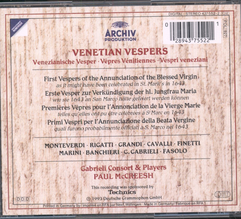 Gabrieli Consort & Players / Paul McCreesh - Venetian Vespers - Double Cd