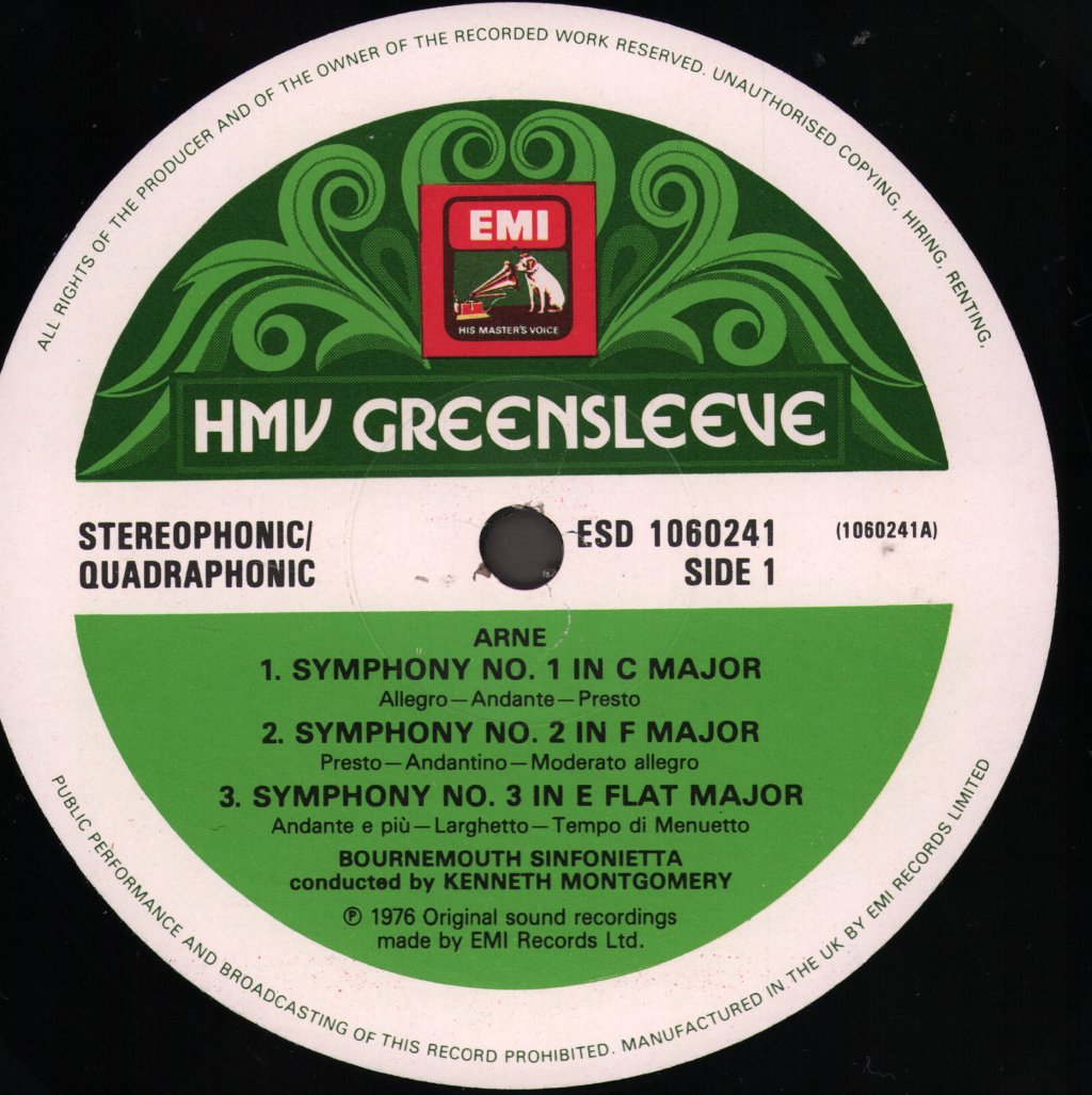 Kenneth Montgomery / Bournemouth Sinfonietta - Arne - Four Symphonies / Wesley - Symphony In D - Lp