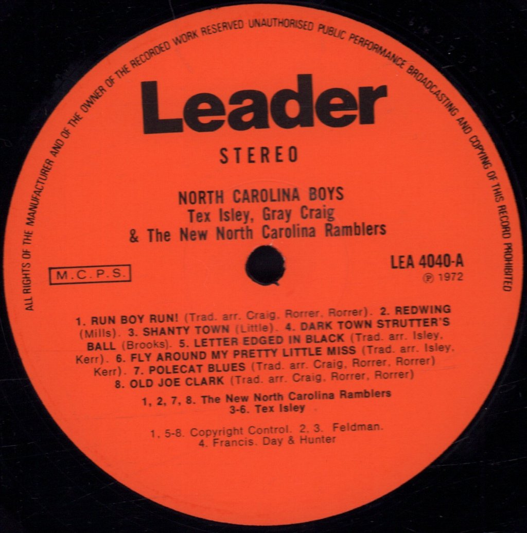 Tex Isley,Gray Craig And The Newnorth Carolina Ramblers - North Carolina Boys - Lp