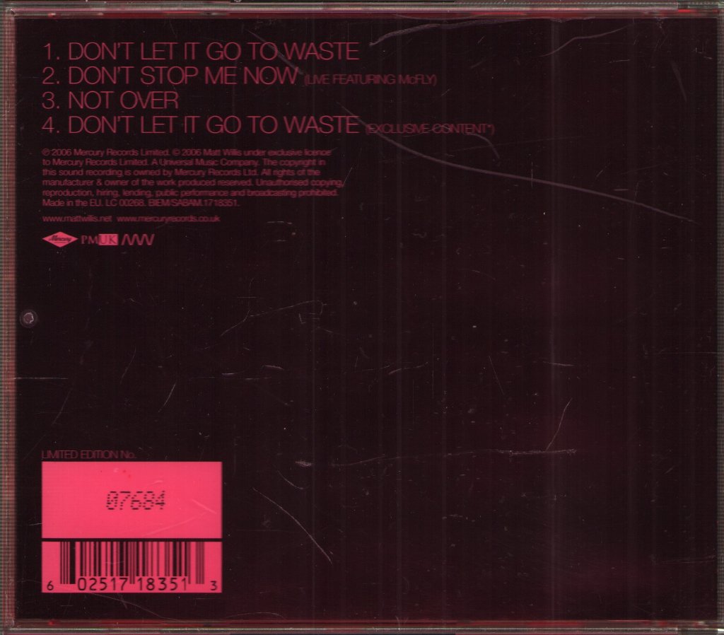 Matt Willis - Don't Let It Go To Waste - Cd