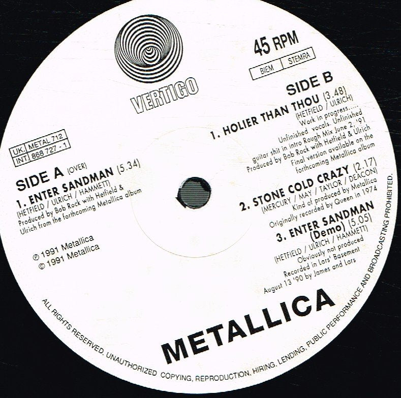 Metallica - Enter Sandman - 12 Inch