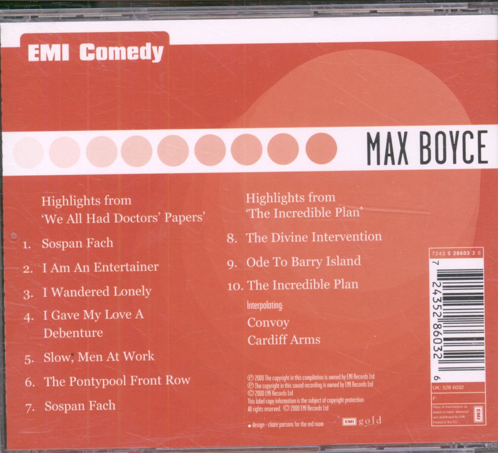 Max Boyce - Highlights From 'We All Had Doctors' Papers' & 'The Incredible Plan' - Cd
