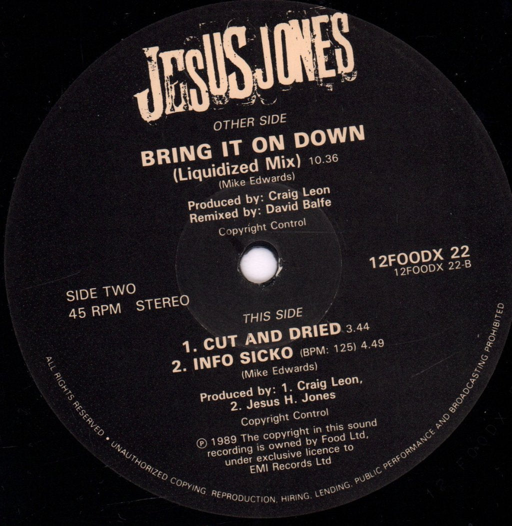 Jesus Jones - Bring It On Down - 12 Inch