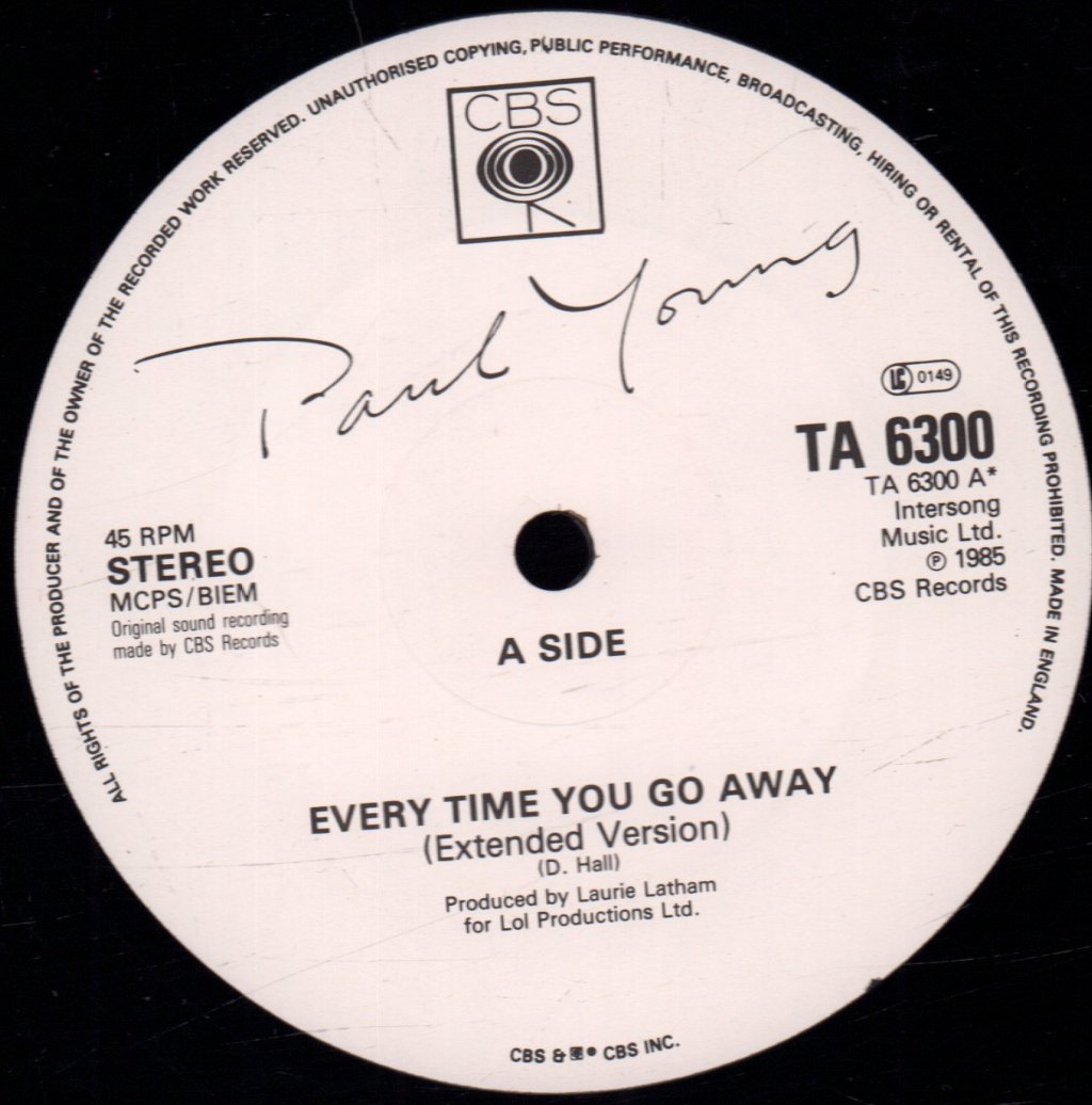 Paul Young - Everytime You Go Away - 12 Inch