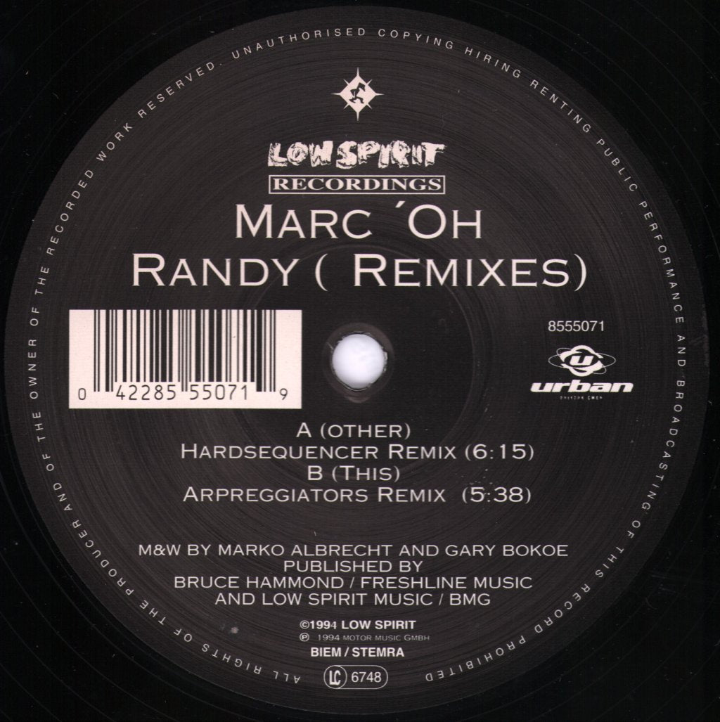 Mark 'Oh - Randy (Never Stop That Feeling) - Remixes - 12 Inch