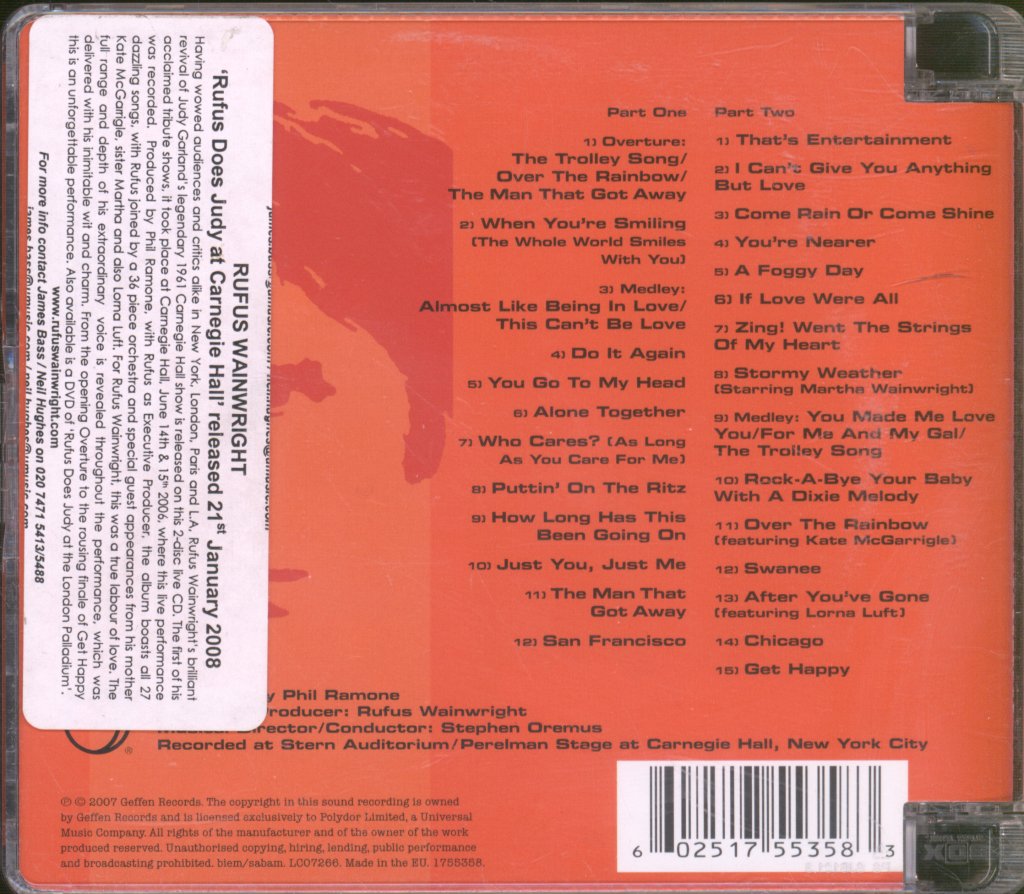 Rufus Wainwright - Rufus Does Judy At Carnegie Hall - Double Cd