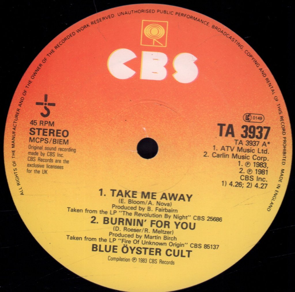 Blue Oyster Cult - Take Me Away - 12 Inch