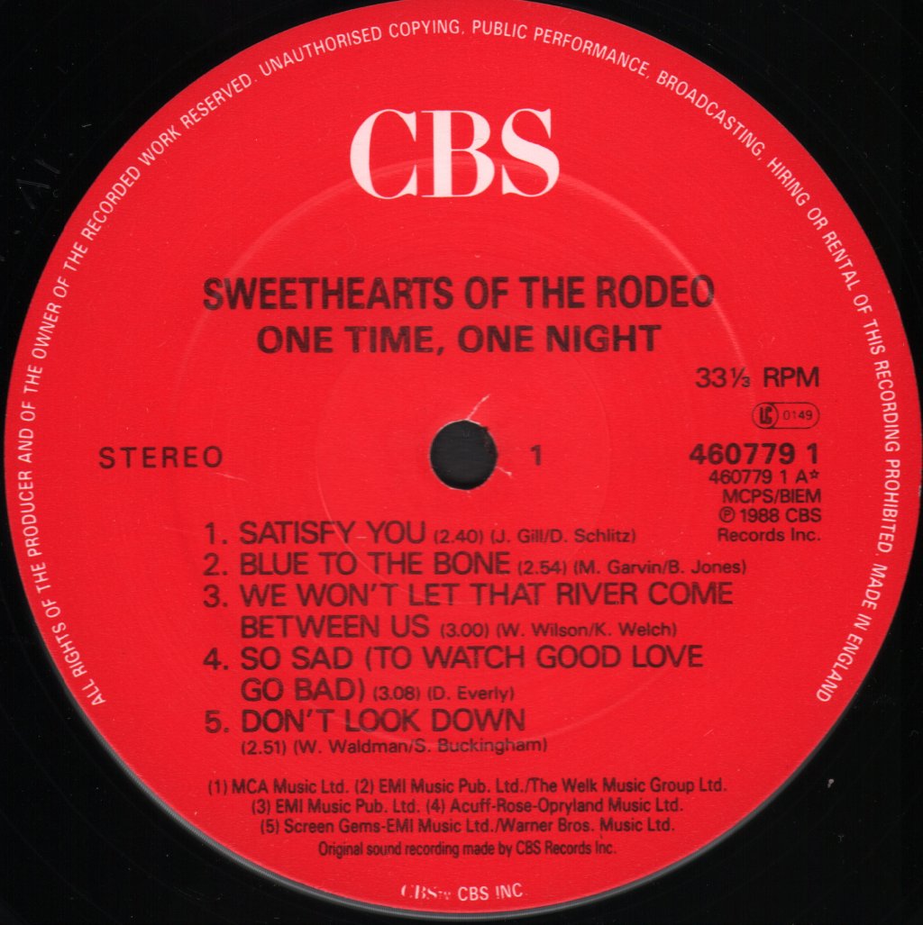 Sweethearts Of The Rodeo - One Time One Night - Lp