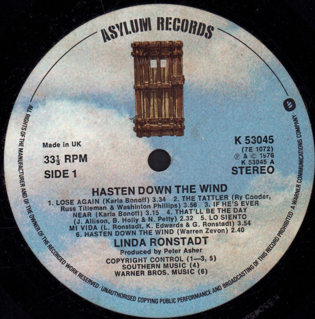 Linda Ronstadt - Hasten Down The Wind - Lp
