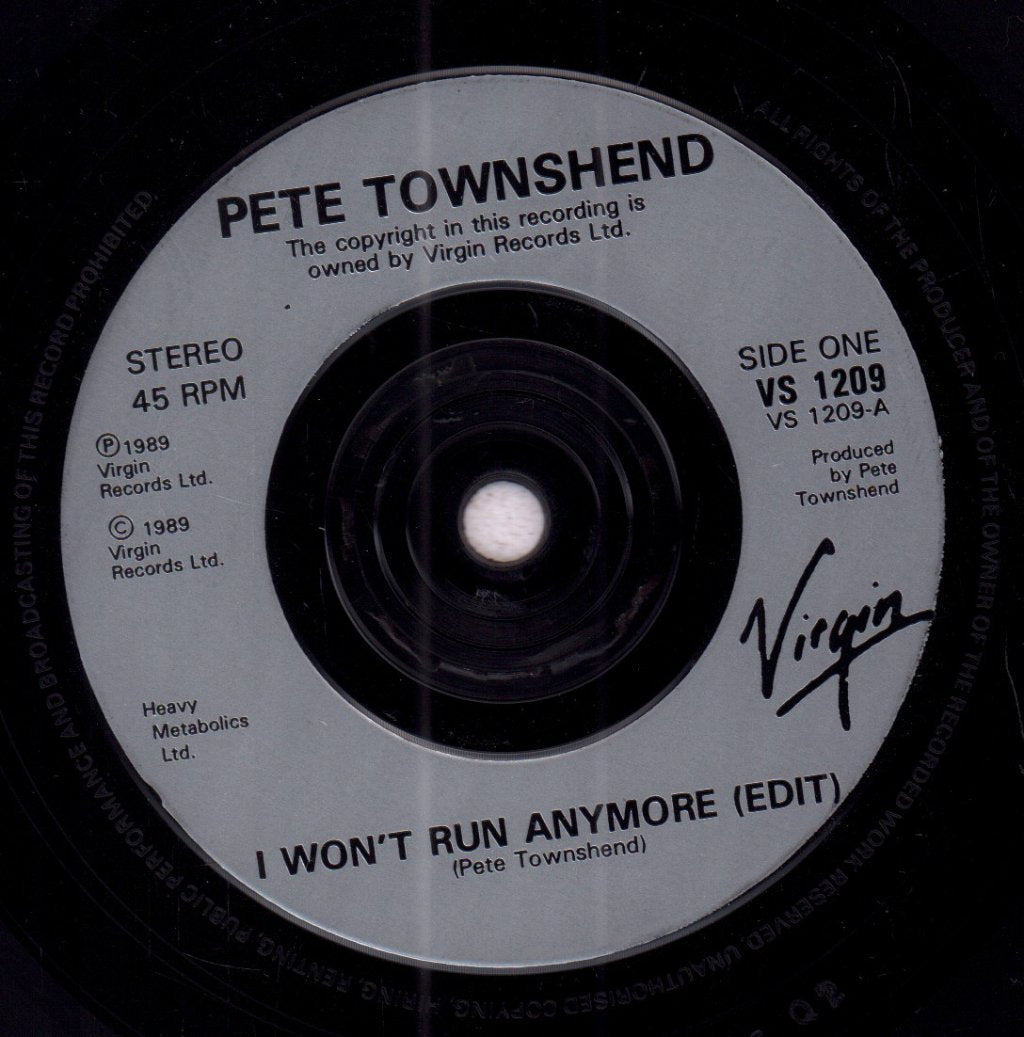 Pete Townshend - I Won't Run Anymore - 7 Inch