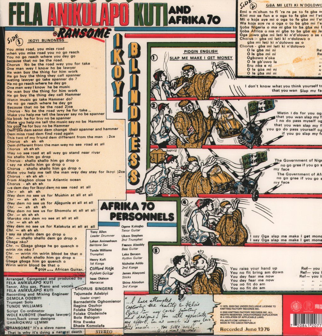 Fela Kuti & Africa 70 - Ikoyi Blindness - Lp