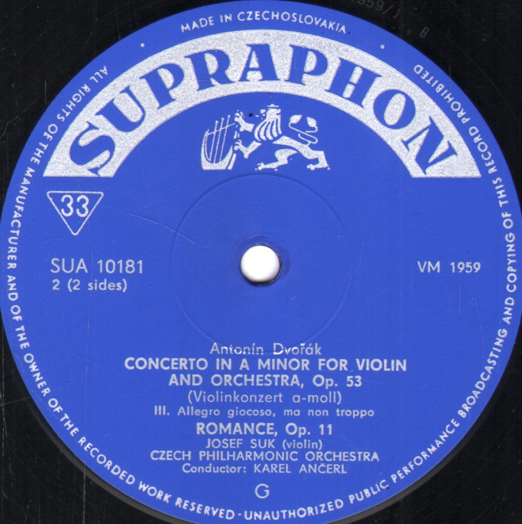 Josef Suk / Czech Philharmonic Orchestra - Dvorak - Violin Concerto / Romance For Violin - Lp