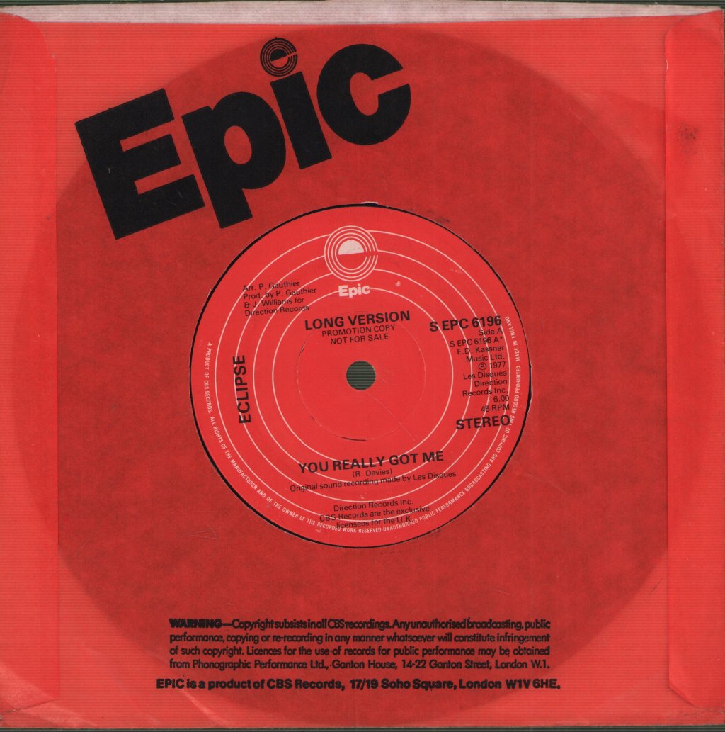 Eclipse (Pop Rock Group) - You Really Got Me - 7 Inch