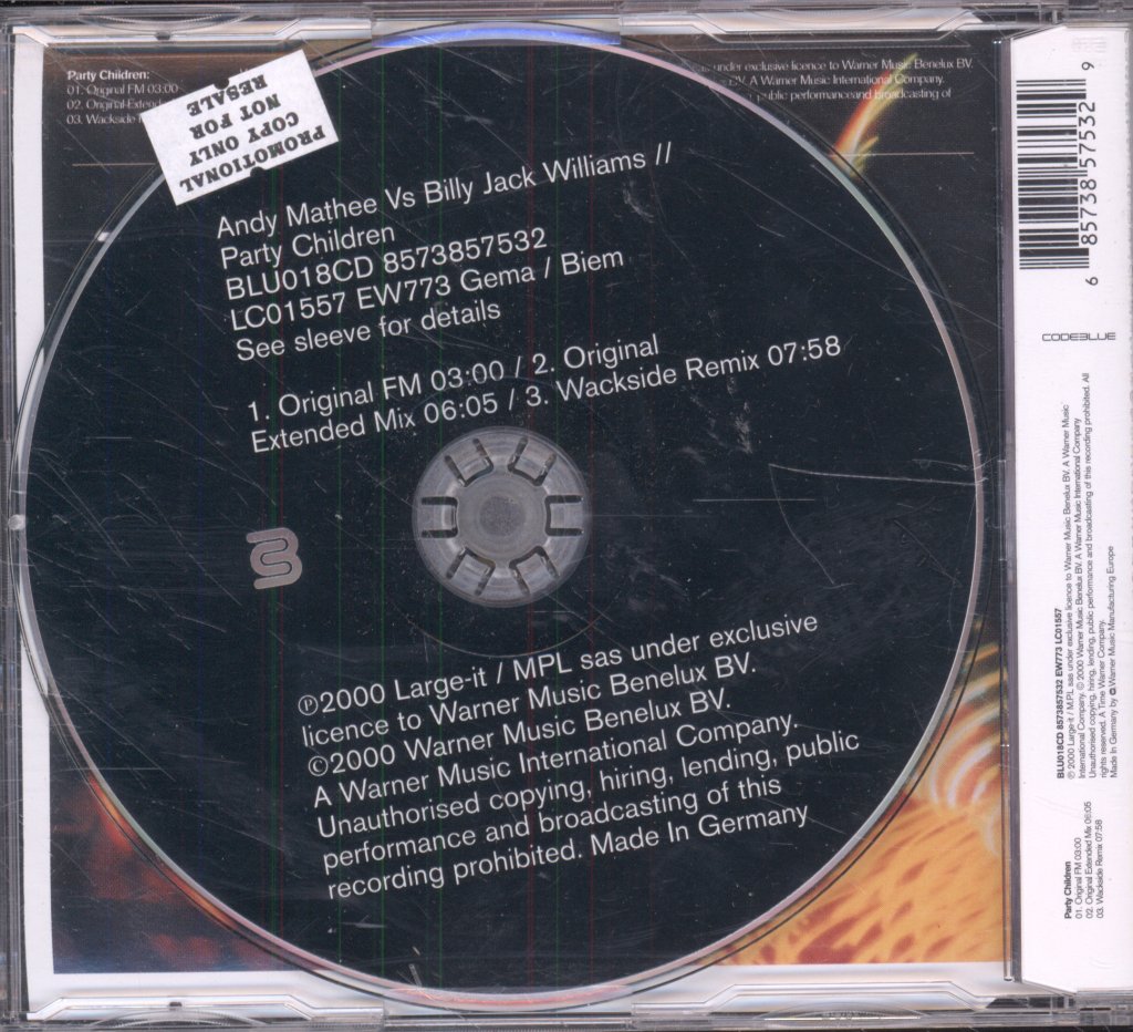 Andy Mathee Vs Billy Jack Williams - Party Children - Cd