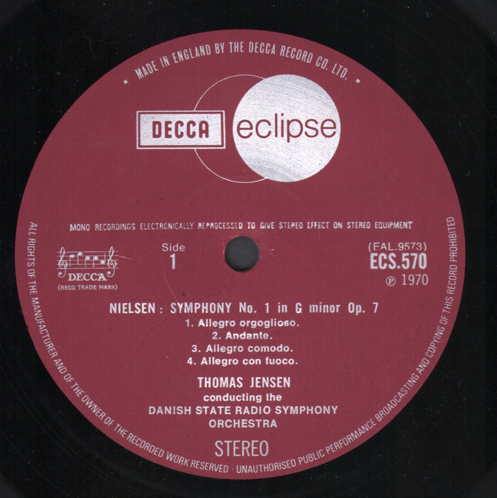 Danish State Radio Symphony Orchestra / Thomas Jensen - Nielsen - Symphony No. 1, Symphony No. 5 - Lp