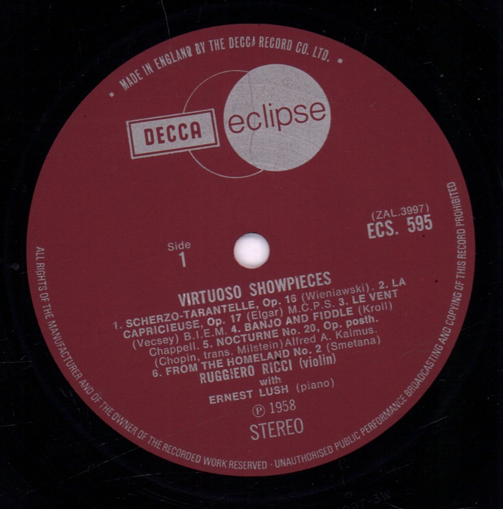 Ruggiero Ricci / Ernest Lush - Virtuoso Showpieces - Lp