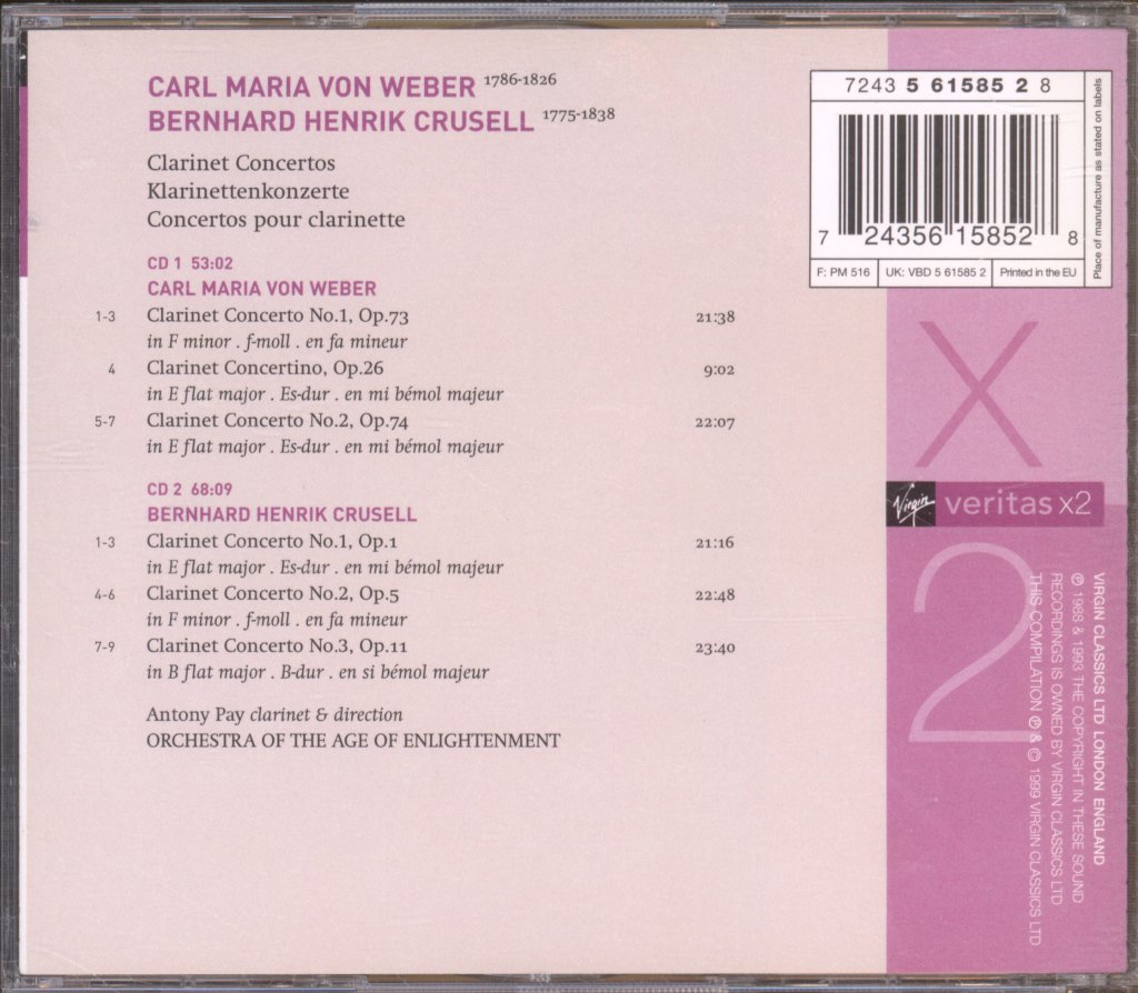 Antony Pay, Orchestra Of The Age Of Enlightenment - Von Weber / Crusell - Clarinet Concertos - Double Cd