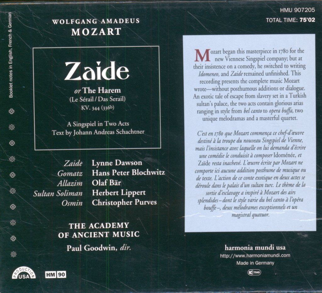 Academy Of Ancient Music, Paul Goodwin - Mozart - Zaide - Cd