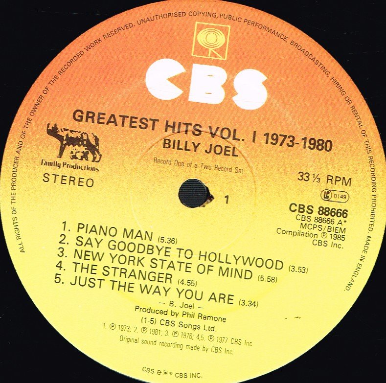 Billy Joel - Greatest Hits Volume 1 And Volume 2 - Double Lp