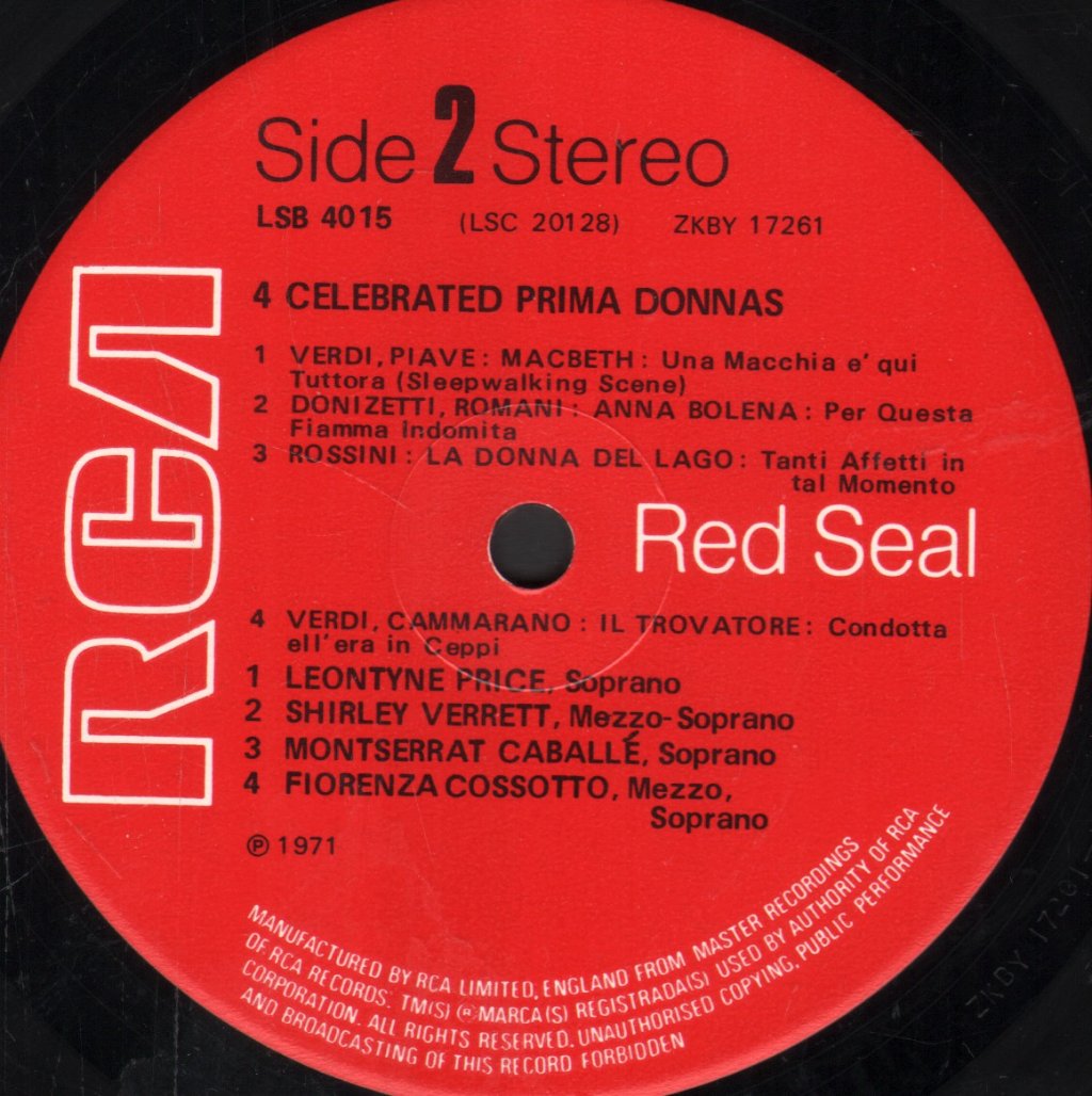 Various Artists - 4 Celebrated Prima Donnas - Lp