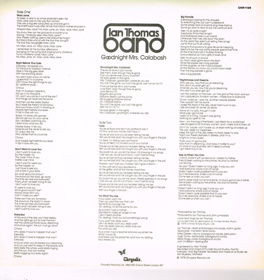 Ian Thomas Band - Goodnight Mrs. Calabash - Lp