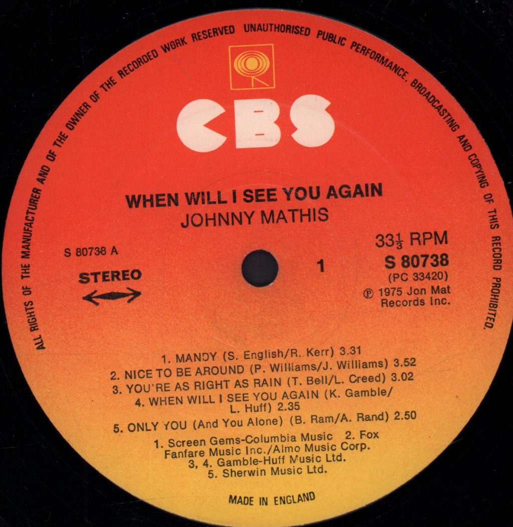 Johnny Mathis - When Will I See You Again - Lp