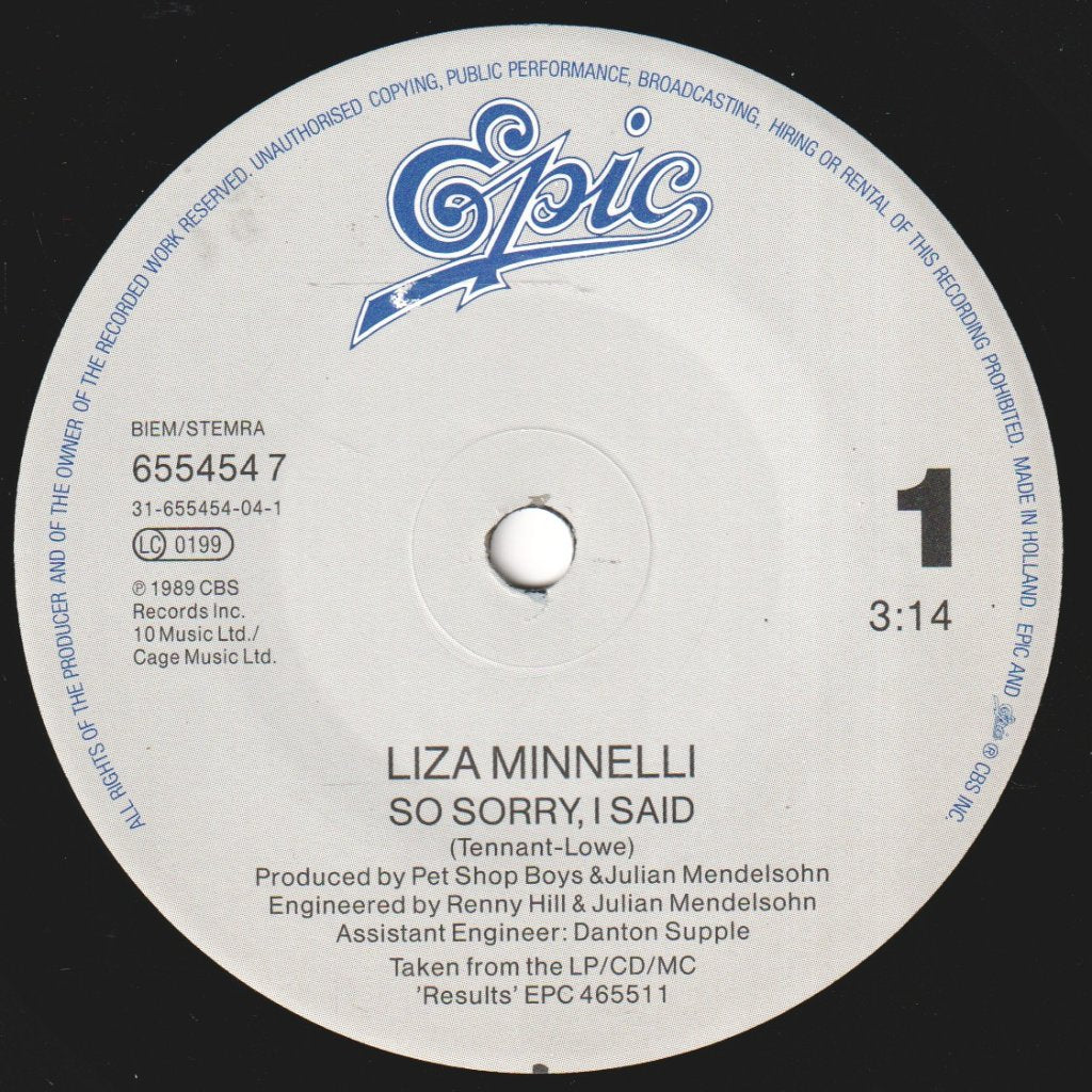 Liza Minnelli - So Sorry I Said - 7 Inch