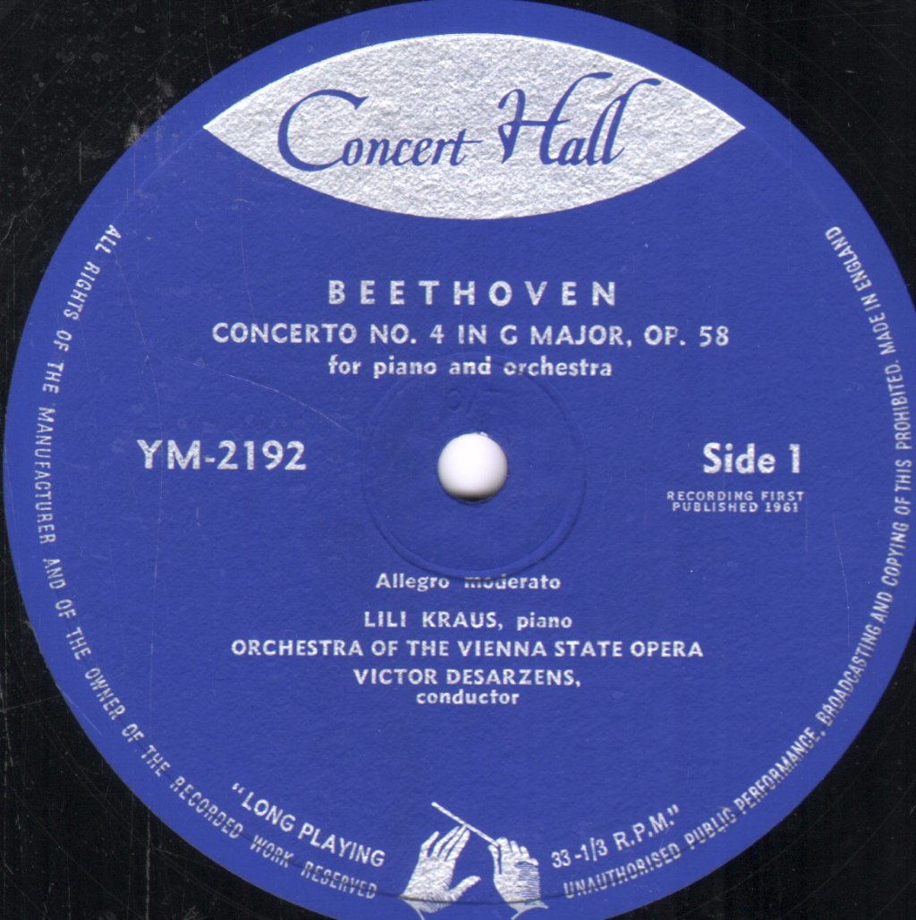 Lili Kraus - Beethoven - Piano Concerto No. 4 in G Major - Lp