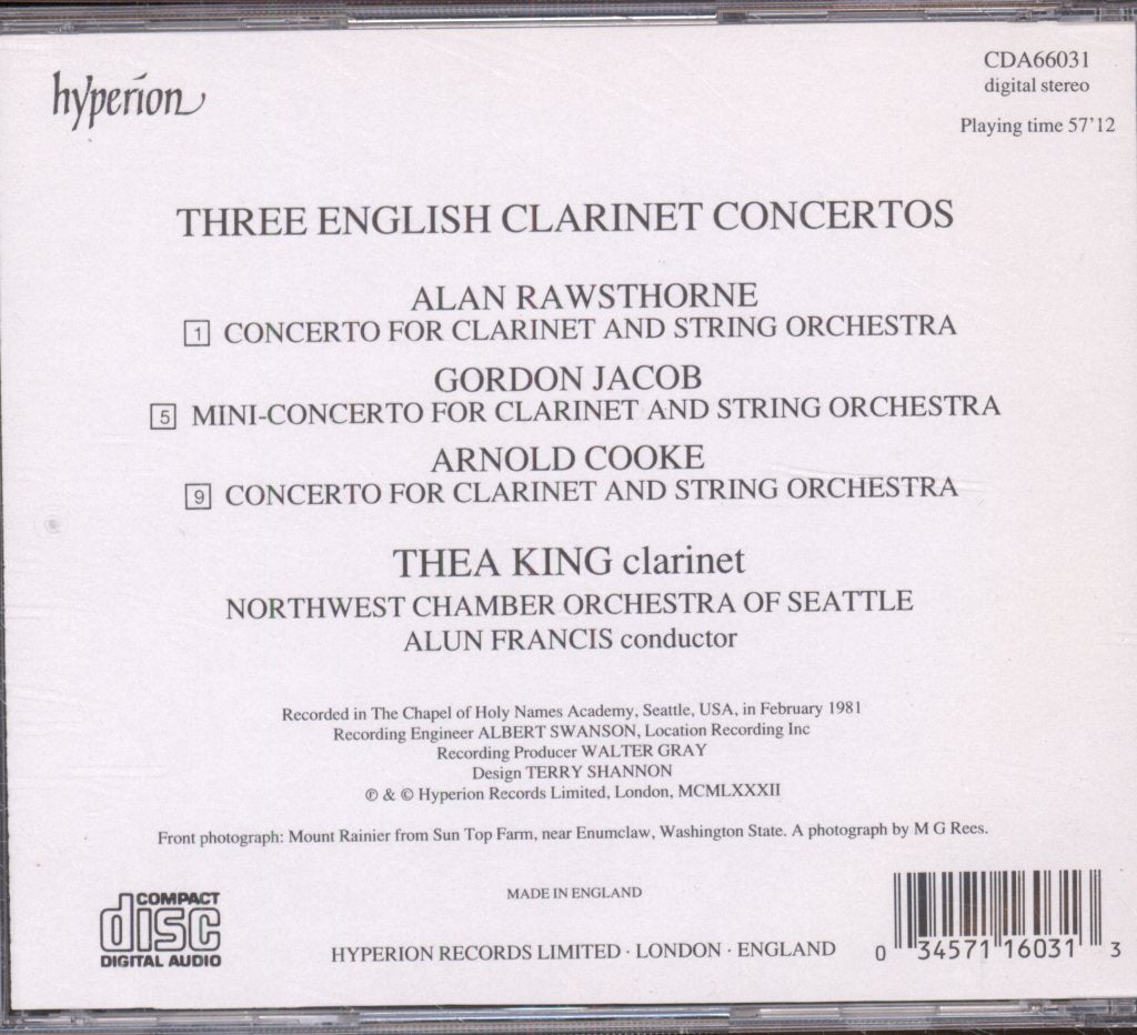 Thea King, Northwest Chamber Orchestra Seattle, Alun Francis - Rawsthorne, Jacob, Cooke - Clarinet Concertos - Cd