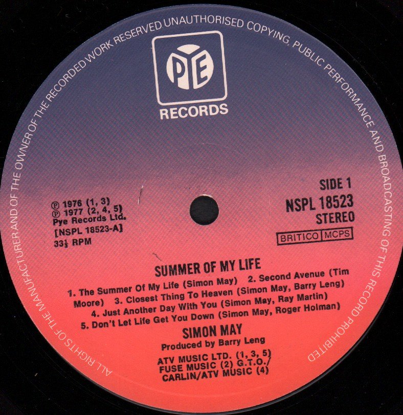Simon May - Summer Of My Life - Lp
