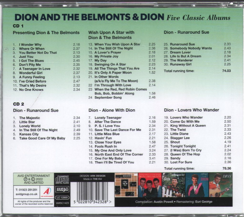 Dion & The Belmonts - Five Classic Albums - Double Cd